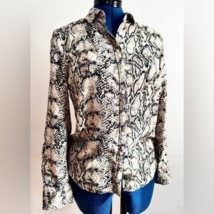Talbots Snakeskin Print Button Down Long Sleeve Blouse